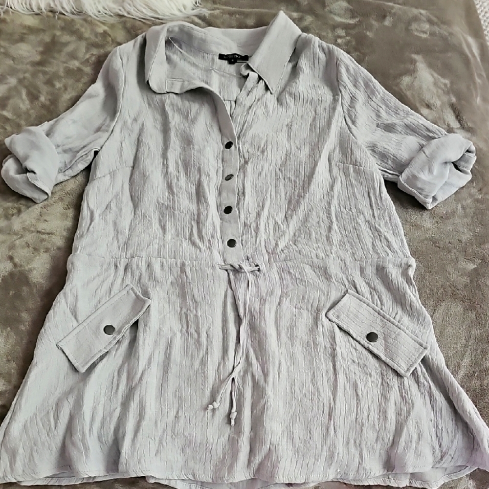 Gray Button-Up Women's Top